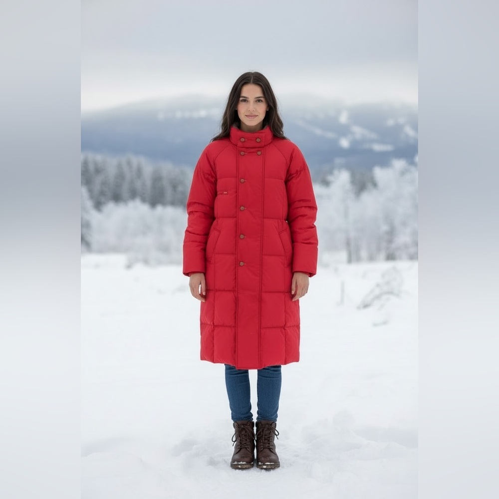 VINTAGE Eddie Bauer Goose Down MAXI Puffer Coat Reversible Red - Medium